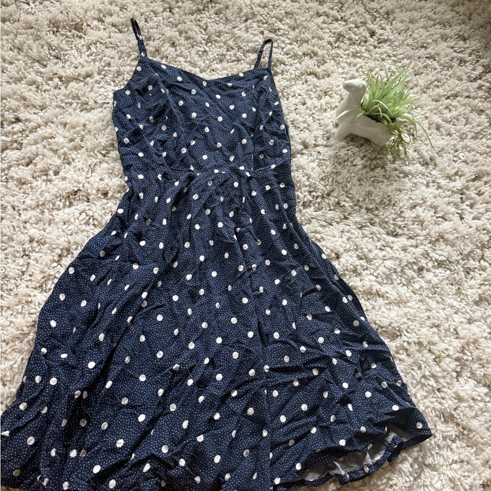 Old navy blue and white vintage summer cute fitting polka dot dress with…